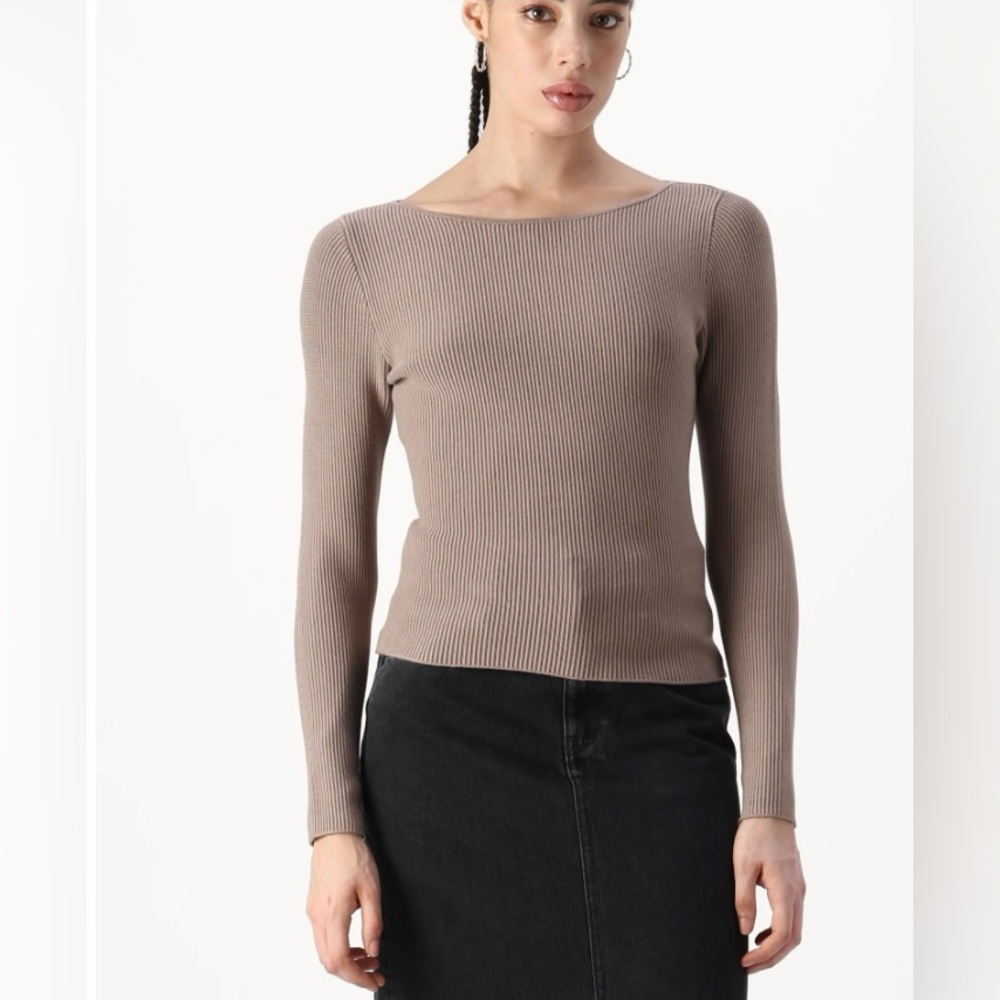 Abercrombie & Fitch Ribbed Boatneck Top - Taupe